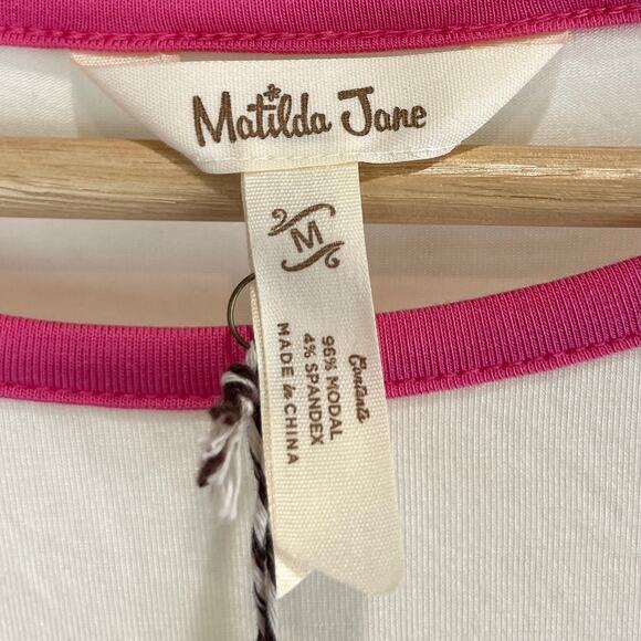NWT MATILDA JANE M Anytime PJ Top 30685P Raglan Long Sleeve Stripe White Pink - Picture 3 of 12